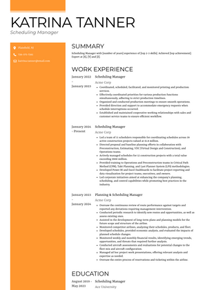 Scheduling Manager Resume Sample and Template