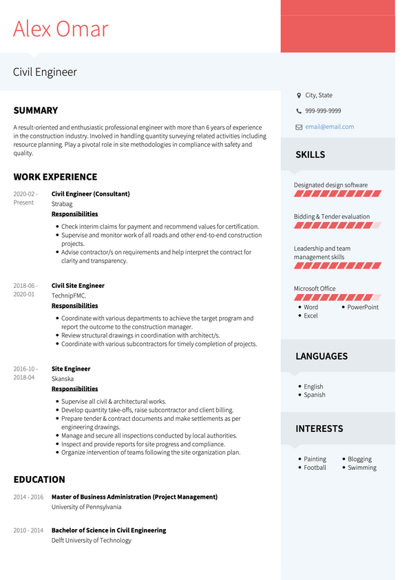 Civil Engineer CV Examples & Templates | VisualCV