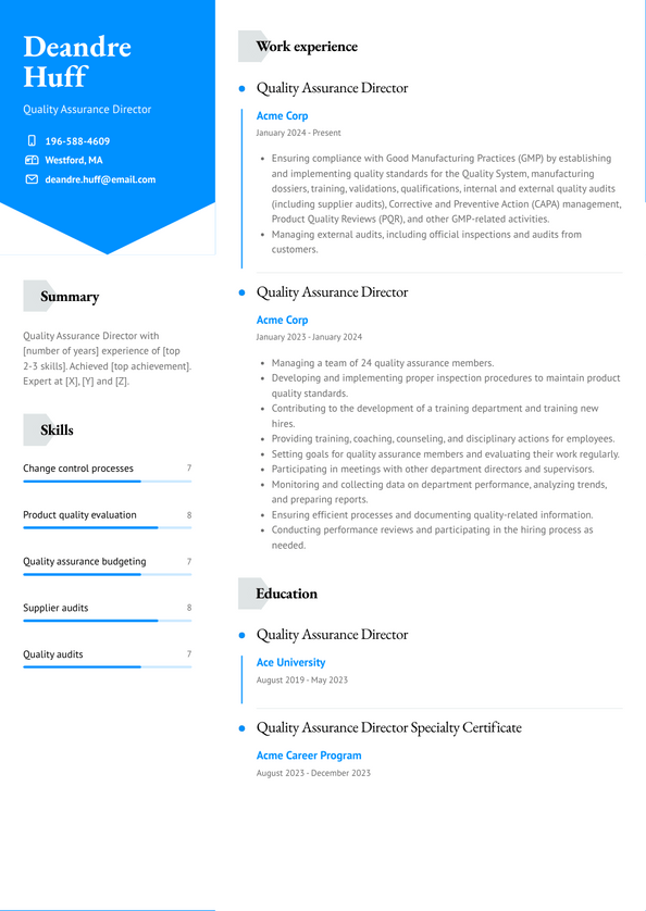 Quality Assurance Director Resume Examples and Templates