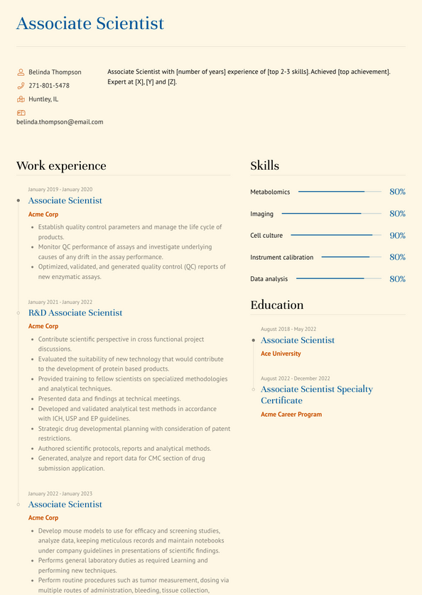 Associate Scientist Resume Examples and Templates