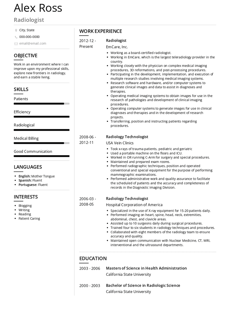 Radiologist Resume Samples and Templates | VisualCV