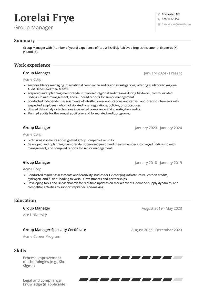 Group Manager Resume Sample and Template