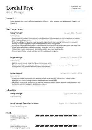 Group Manager Resume Sample and Template
