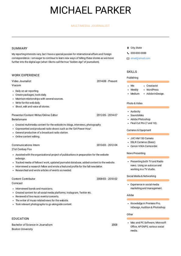 Journalist Resume Samples and Templates | VisualCV