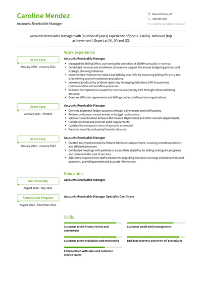 3+ Accounts Receivable Manager Resume Examples and Templates