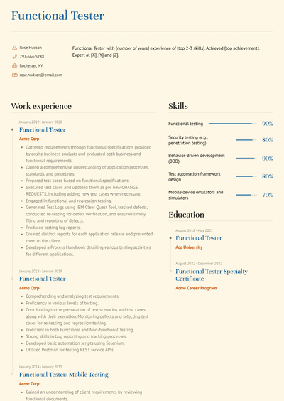 Functional Tester Resume Examples and Templates