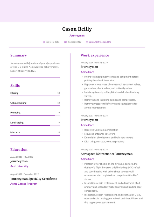 3+ Journeyman Resume Examples and Templates