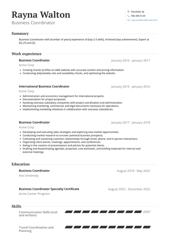 Business Coordinator Resume Examples and Templates