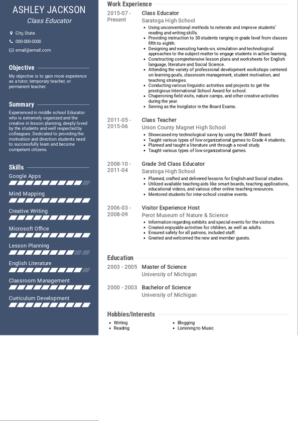 Educator Resume Samples and Templates | VisualCV