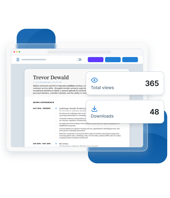A resume in VisualCV with its total views and downloads counted