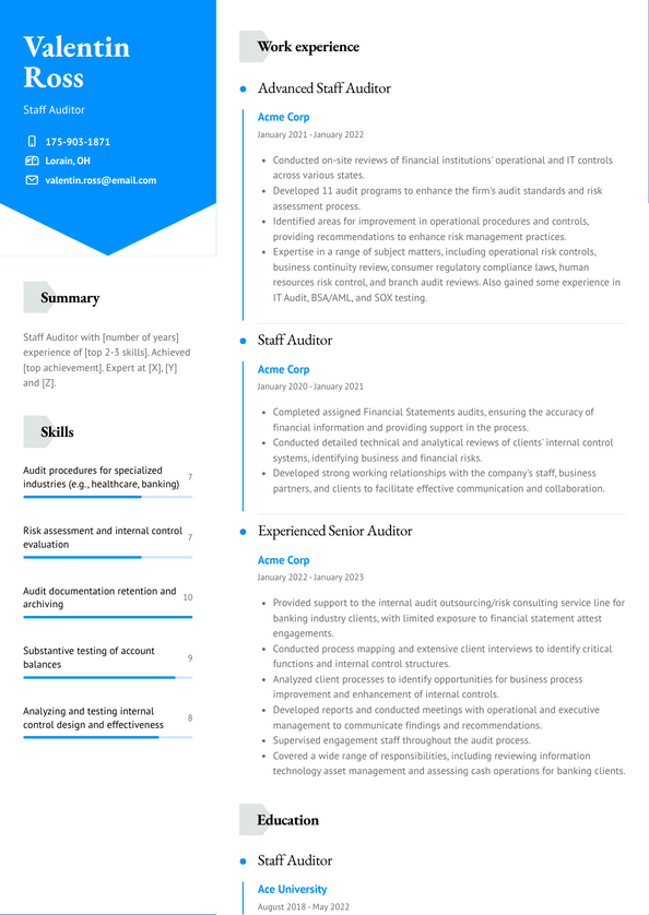 Staff Auditor Resume Examples and Templates