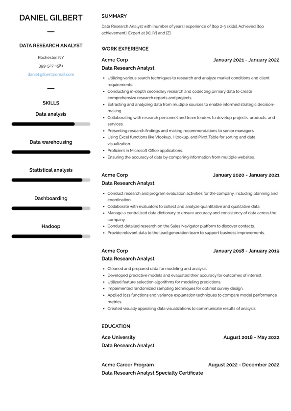 Data Research Analyst Resume Examples and Templates