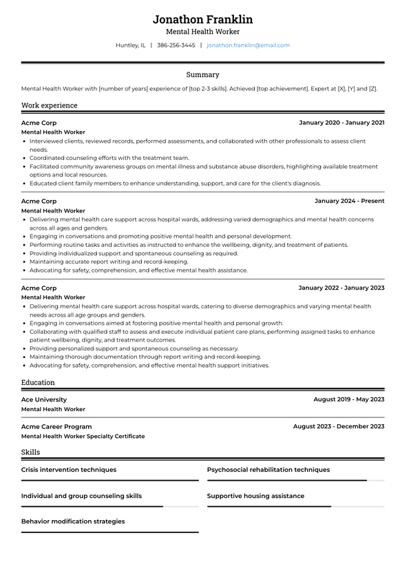 Mental Health Worker Resume Examples and Templates