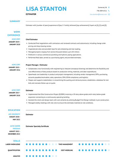 3+ Estimator Resume Examples and Templates