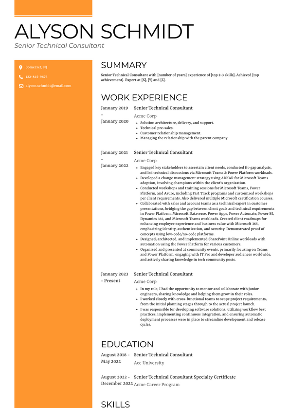 Senior Technical Consultant Resume Examples and Templates