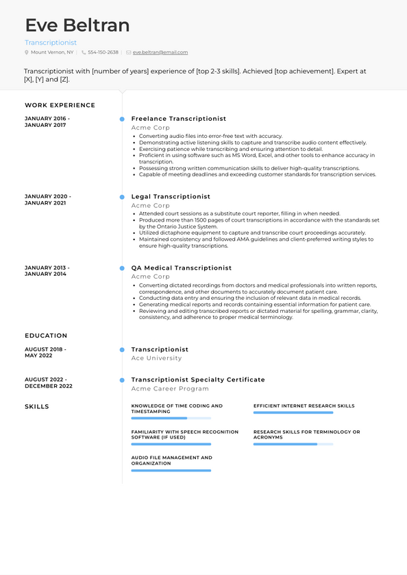 Transcriptionist Resume Examples And Templates 