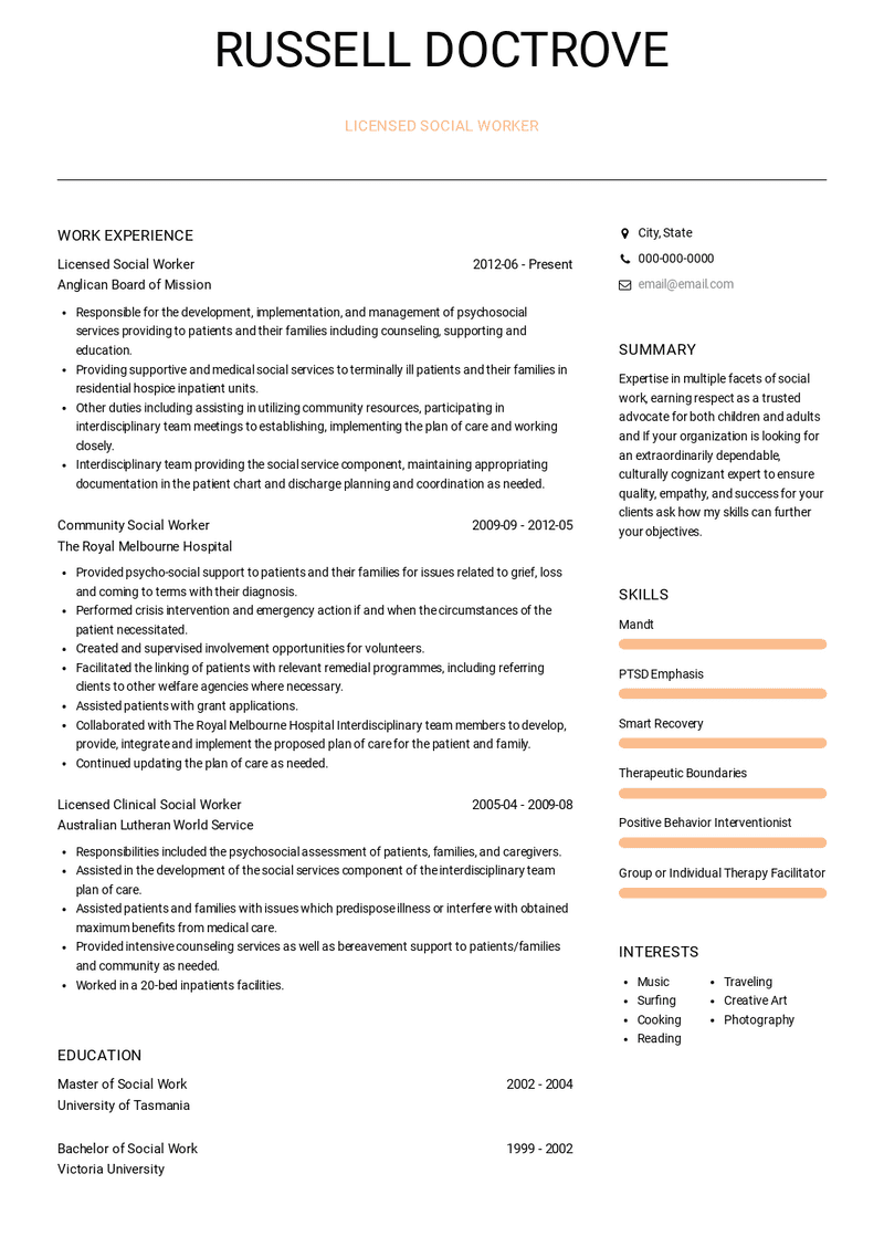 Social Worker No Experience Resume Examples and Templates