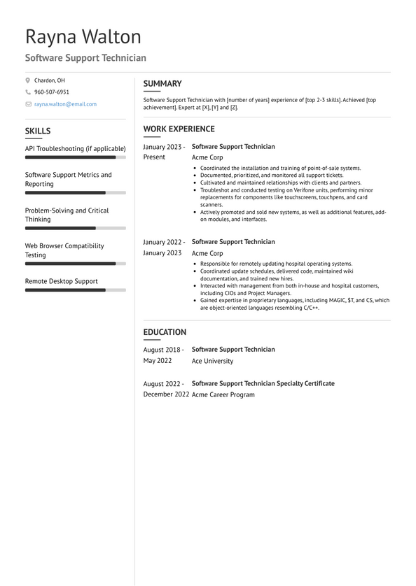 Software Support Technician Resume Examples and Templates