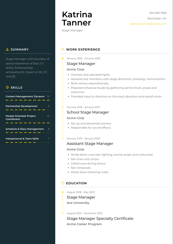 Stage Manager Resume Examples and Templates