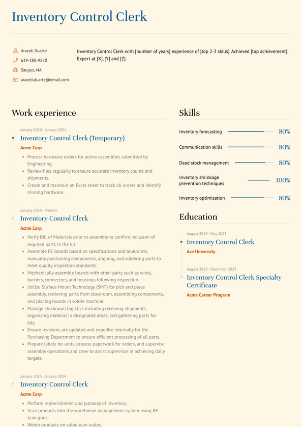 Inventory Control Clerk Resume Examples And Templates