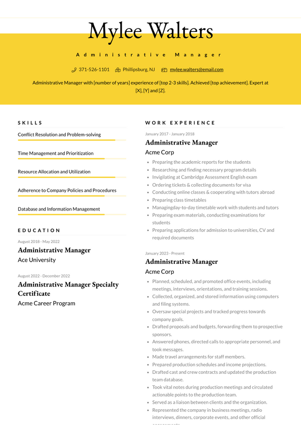 Administrative Manager Resume Examples And Templates 5265