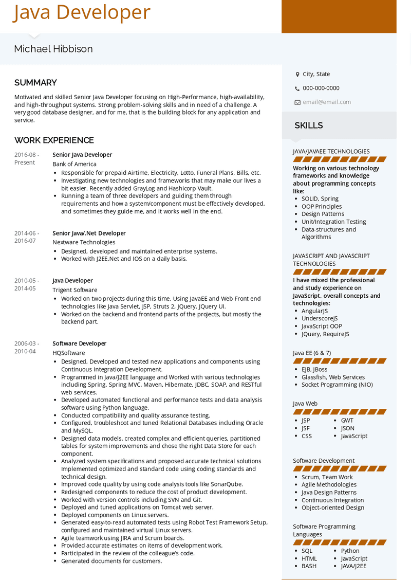 Java Developer Resume Samples and Templates VisualCV