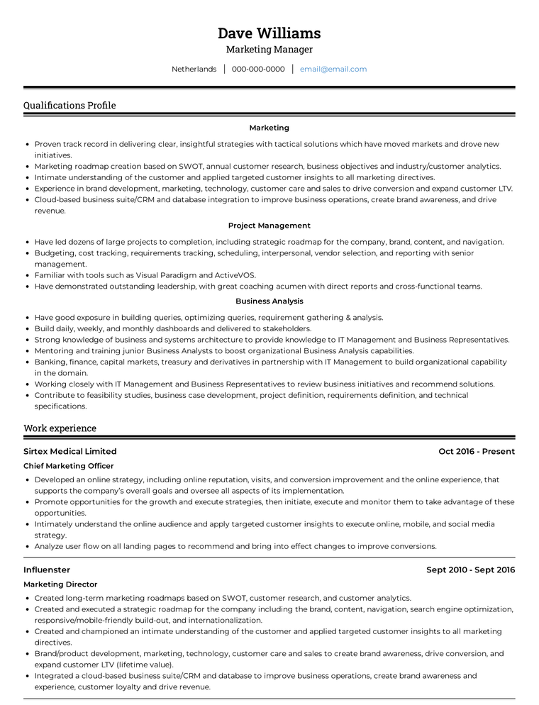 resume format for netherlands