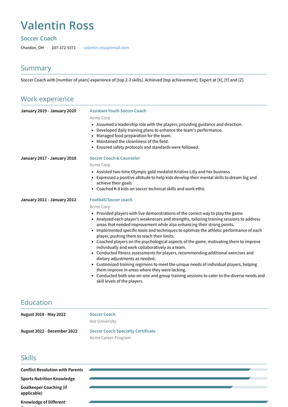 Soccer Coach Resume Examples and Templates