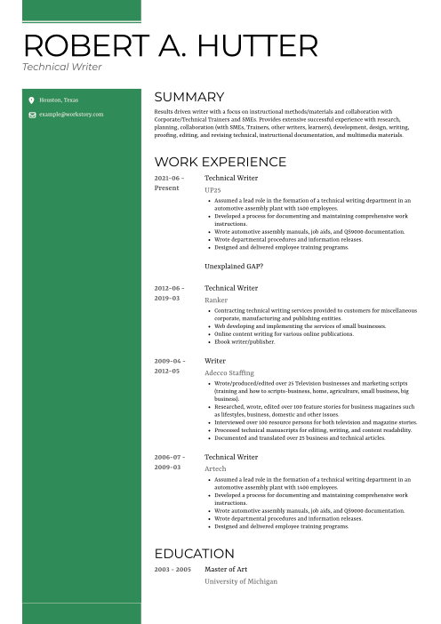 green color resume template gallant