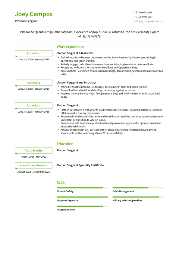 Platoon Sergeant Resume Examples and Templates