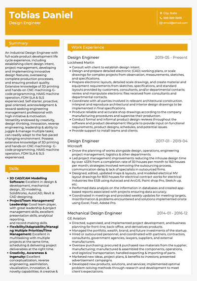 Design Engineer CV Examples & Templates | VisualCV