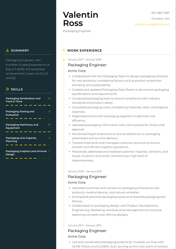 Packaging Engineer Resume Examples and Templates