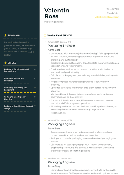 Packaging Engineer Resume Examples and Templates