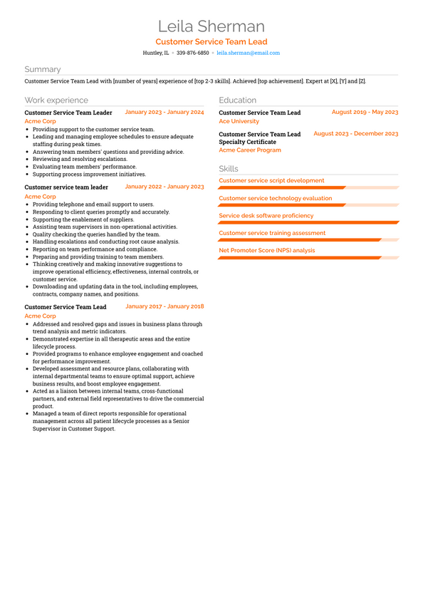 Customer Service Team Lead Resume Examples and Templates