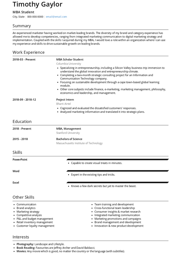 MBA Student Resume Samples [+ 2 Examples] | VisualCV