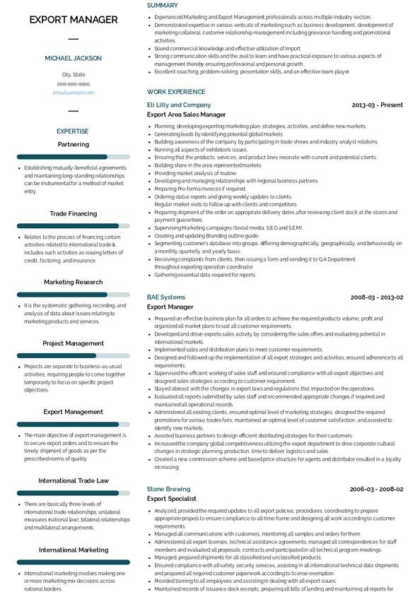 Export Manager Resume Samples and Templates | VisualCV