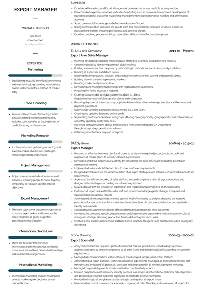 export manager objective in resume