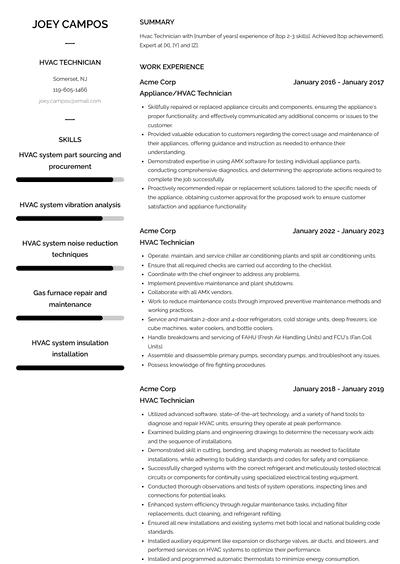 Hvac Technician Resume Examples and Templates