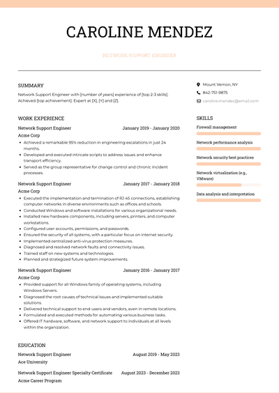 Network Support Engineer Resume Examples and Templates