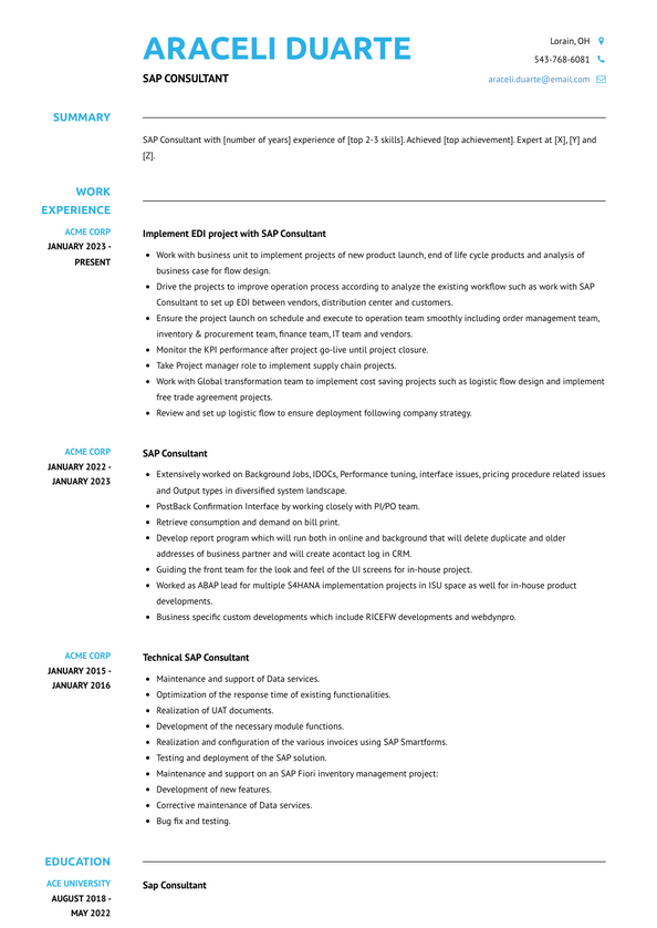 SAP Consultant Resume Examples and Templates