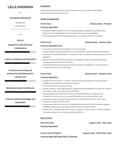 Culinary Specialist Resume Examples and Templates