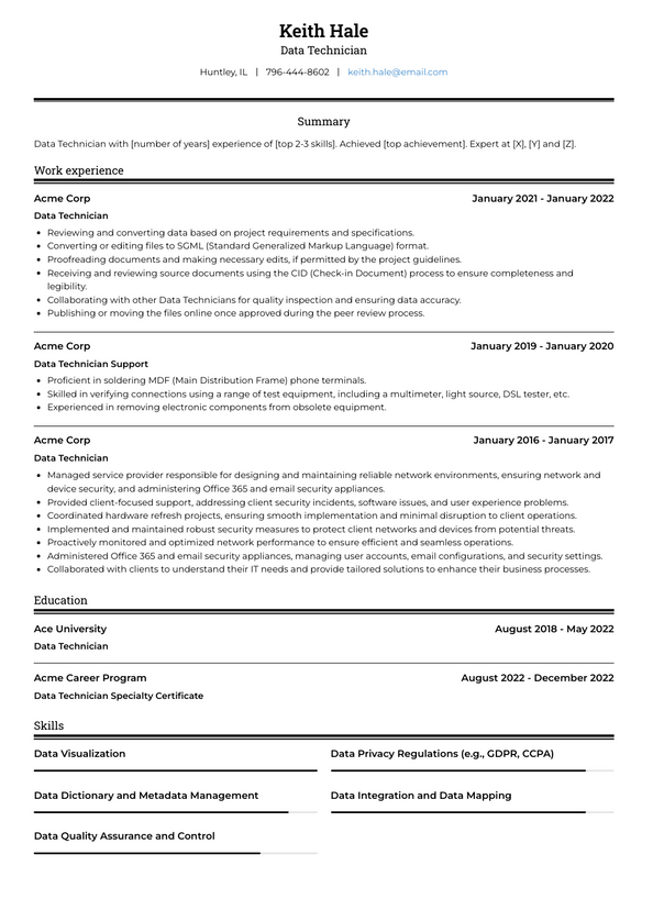 Data Technician Resume Examples and Templates