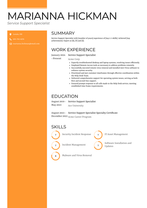 Service Support Specialist Resume Sample and Template