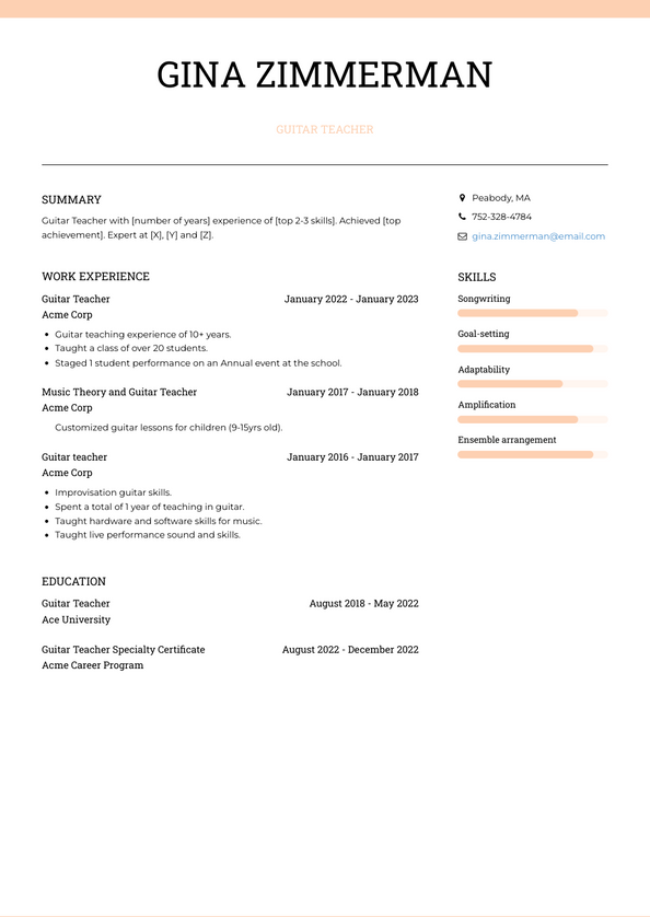 Guitar Teacher Resume Examples and Templates