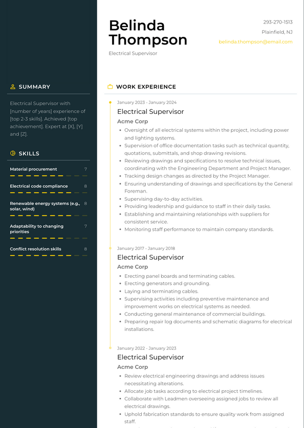 Electrical Supervisor Resume Examples and Templates
