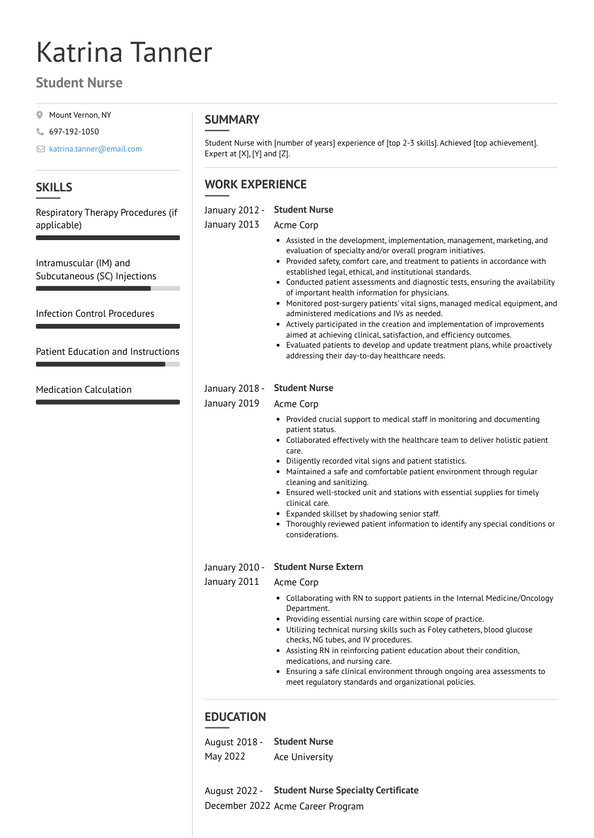 Student Nurse Resume Examples and Templates