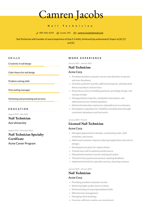 Nail Technician Resume Examples and Templates