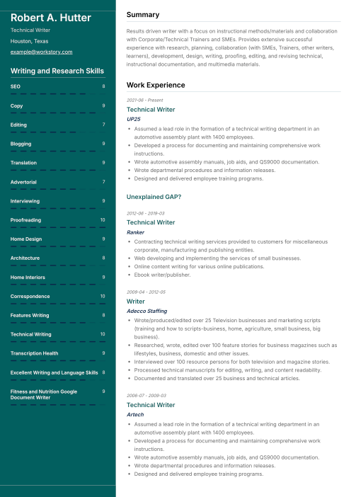 teal resume template quartz