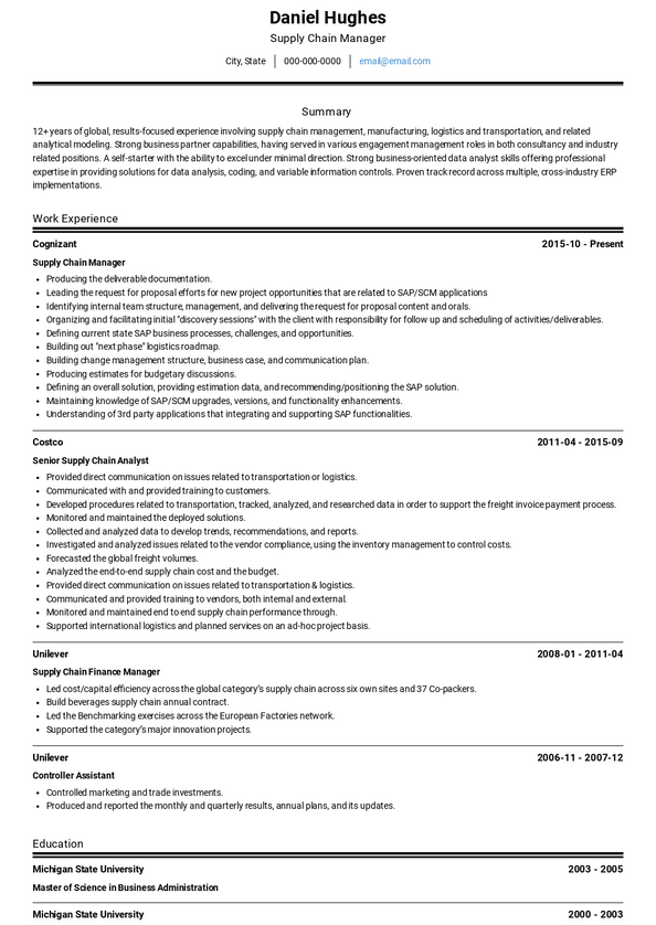 Supply Chain Manager Resume Samples [+ Examples] | VisualCV