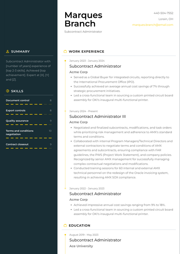 Subcontract Administrator Resume Examples And Templates